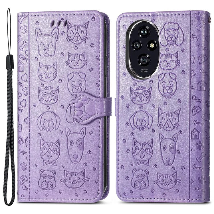 For Honor 200 5G Case Wallet Stand Leather Phone Cover Cute Cat Dog Pattern
