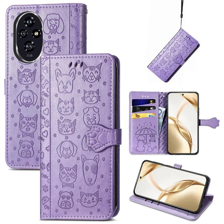 For Honor 200 5G Case Wallet Stand Leather Phone Cover Cute Cat Dog Pattern