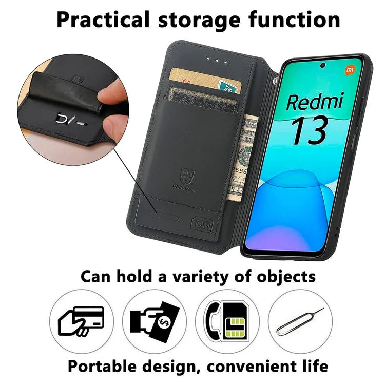 CASENEO 001 Series for Xiaomi Redmi 13 5G / 13 4G Case Folio Leather Phone Cover RFID Blocking