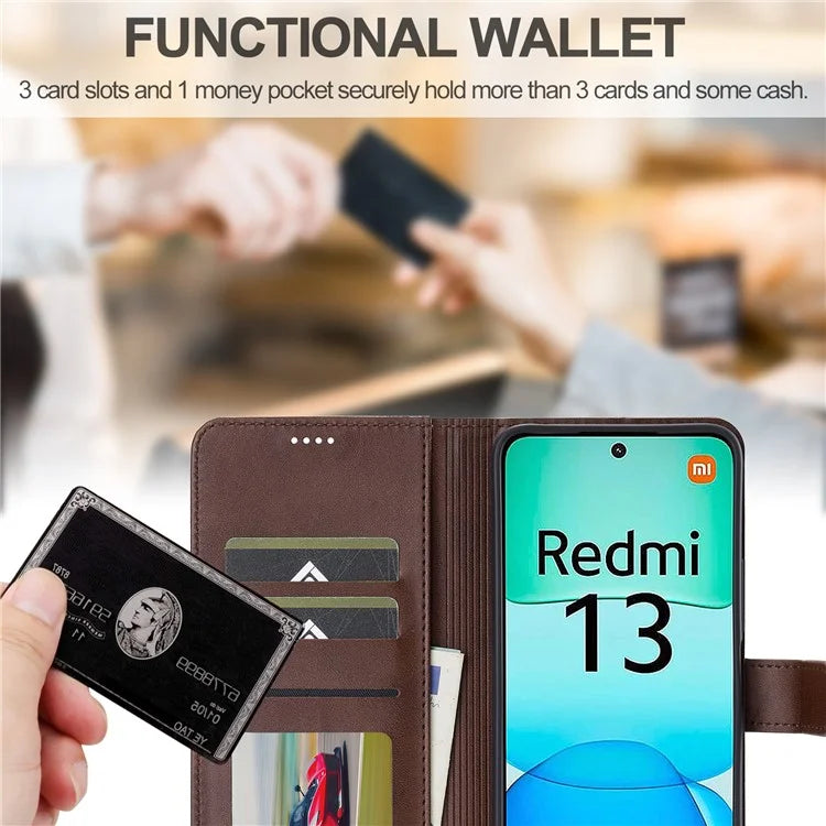 LC.IMEEKE For Xiaomi Redmi 13 5G / 13 4G Case Wallet Calf Texture Leather Phone Cover