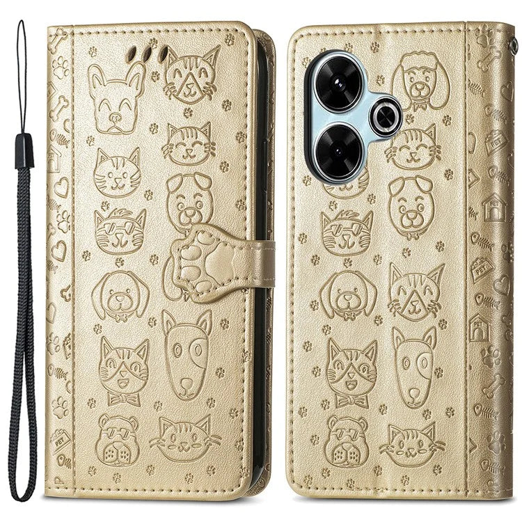 For Xiaomi Redmi 13 5G / 13 4G Case Cat Dog Imprint Leather Flip Phone Cover