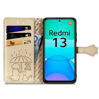 For Xiaomi Redmi 13 5G / 13 4G Case Cat Dog Imprint Leather Flip Phone Cover