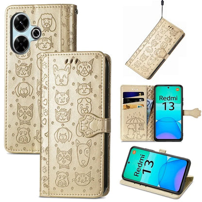 For Xiaomi Redmi 13 5G / 13 4G Case Cat Dog Imprint Leather Flip Phone Cover