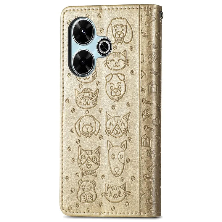 For Xiaomi Redmi 13 5G / 13 4G Case Cat Dog Imprint Leather Flip Phone Cover