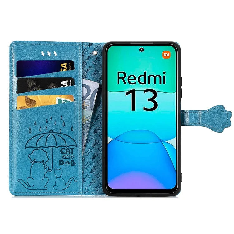 For Xiaomi Redmi 13 5G / 13 4G Case Cat Dog Imprint Leather Flip Phone Cover