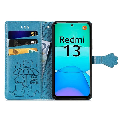 For Xiaomi Redmi 13 5G / 13 4G Case Cat Dog Imprint Leather Flip Phone Cover