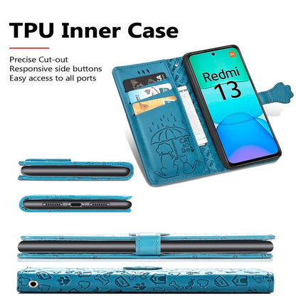 For Xiaomi Redmi 13 5G / 13 4G Case Cat Dog Imprint Leather Flip Phone Cover