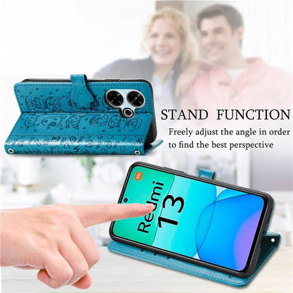 For Xiaomi Redmi 13 5G / 13 4G Case Cat Dog Imprint Leather Flip Phone Cover