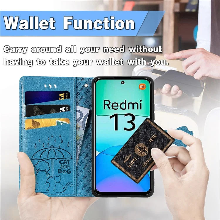 For Xiaomi Redmi 13 5G / 13 4G Case Cat Dog Imprint Leather Flip Phone Cover