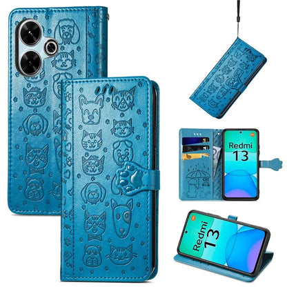 For Xiaomi Redmi 13 5G / 13 4G Case Cat Dog Imprint Leather Flip Phone Cover