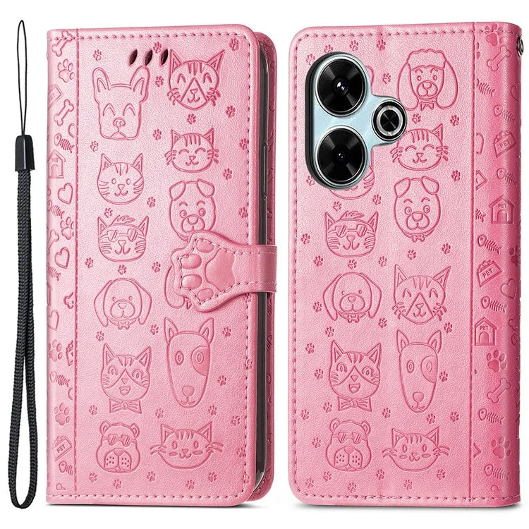 For Xiaomi Redmi 13 5G / 13 4G Case Cat Dog Imprint Leather Flip Phone Cover