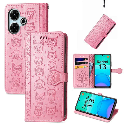 For Xiaomi Redmi 13 5G / 13 4G Case Cat Dog Imprint Leather Flip Phone Cover