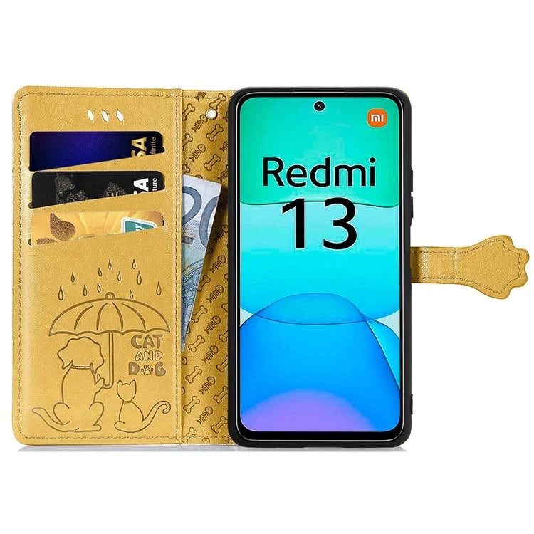 For Xiaomi Redmi 13 5G / 13 4G Case Cat Dog Imprint Leather Flip Phone Cover