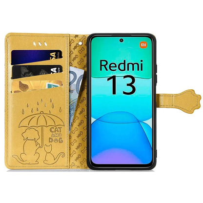 For Xiaomi Redmi 13 5G / 13 4G Case Cat Dog Imprint Leather Flip Phone Cover