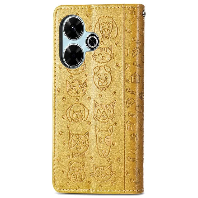 For Xiaomi Redmi 13 5G / 13 4G Case Cat Dog Imprint Leather Flip Phone Cover