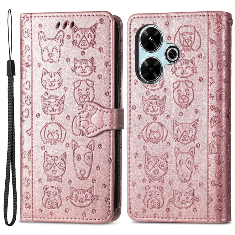 For Xiaomi Redmi 13 5G / 13 4G Case Cat Dog Imprint Leather Flip Phone Cover