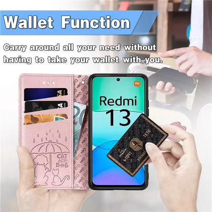 For Xiaomi Redmi 13 5G / 13 4G Case Cat Dog Imprint Leather Flip Phone Cover