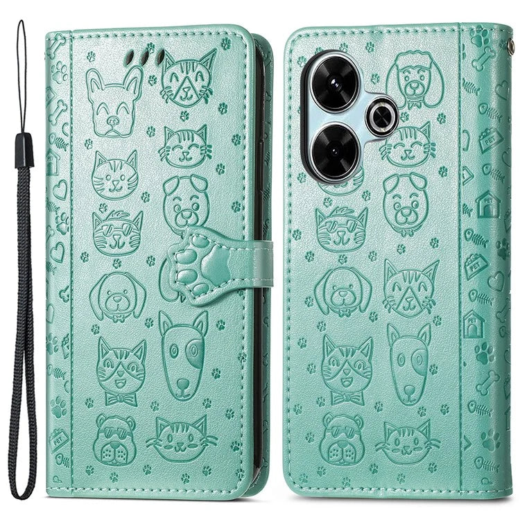 For Xiaomi Redmi 13 5G / 13 4G Case Cat Dog Imprint Leather Flip Phone Cover