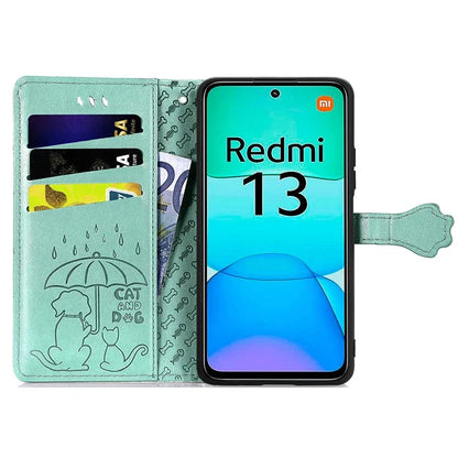 For Xiaomi Redmi 13 5G / 13 4G Case Cat Dog Imprint Leather Flip Phone Cover
