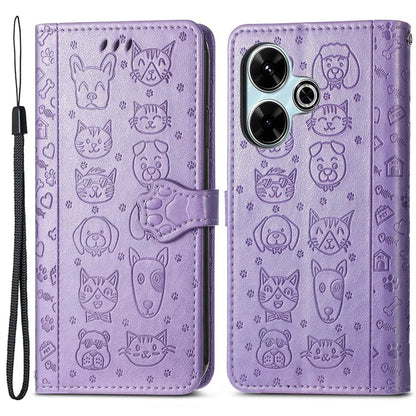 For Xiaomi Redmi 13 5G / 13 4G Case Cat Dog Imprint Leather Flip Phone Cover