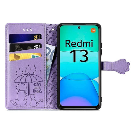 For Xiaomi Redmi 13 5G / 13 4G Case Cat Dog Imprint Leather Flip Phone Cover