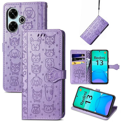 For Xiaomi Redmi 13 5G / 13 4G Case Cat Dog Imprint Leather Flip Phone Cover
