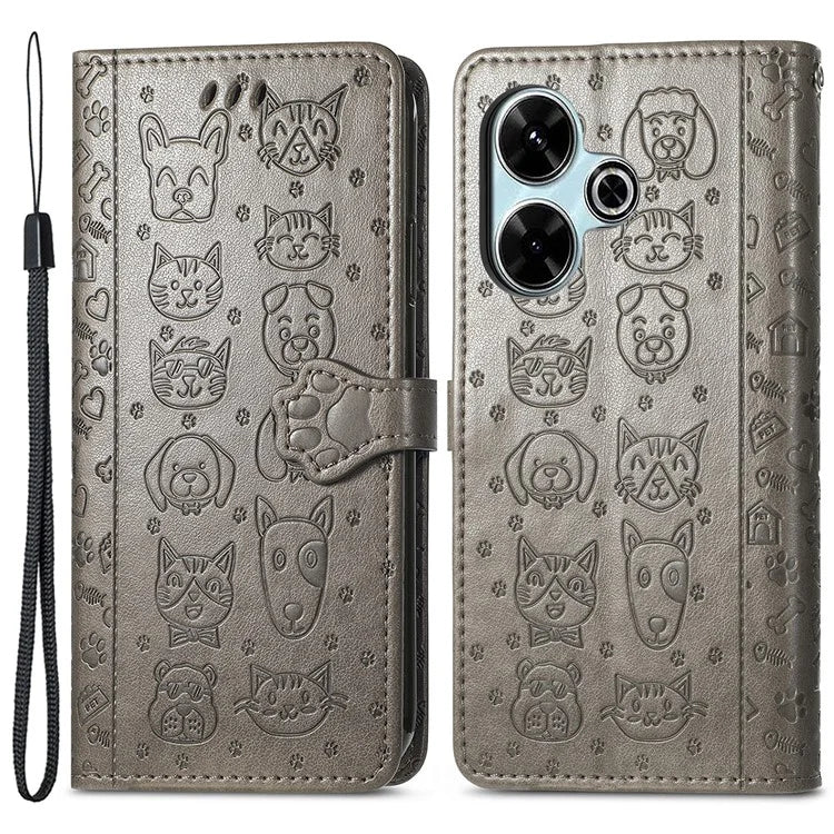 For Xiaomi Redmi 13 5G / 13 4G Case Cat Dog Imprint Leather Flip Phone Cover