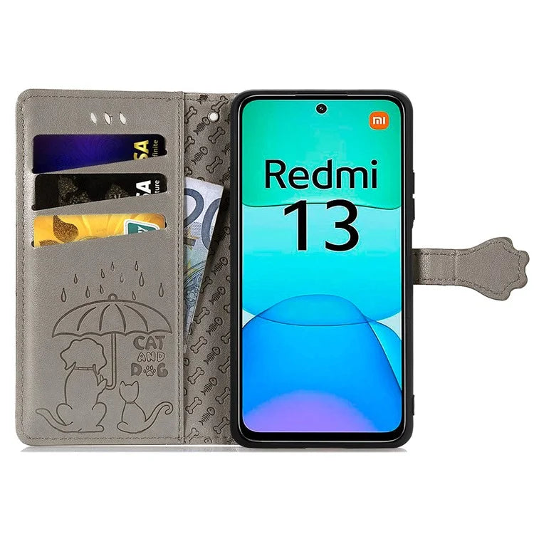For Xiaomi Redmi 13 5G / 13 4G Case Cat Dog Imprint Leather Flip Phone Cover