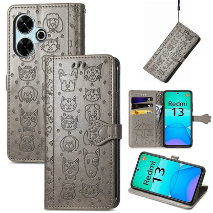 For Xiaomi Redmi 13 5G / 13 4G Case Cat Dog Imprint Leather Flip Phone Cover