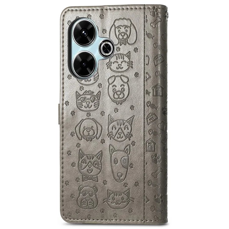 For Xiaomi Redmi 13 5G / 13 4G Case Cat Dog Imprint Leather Flip Phone Cover