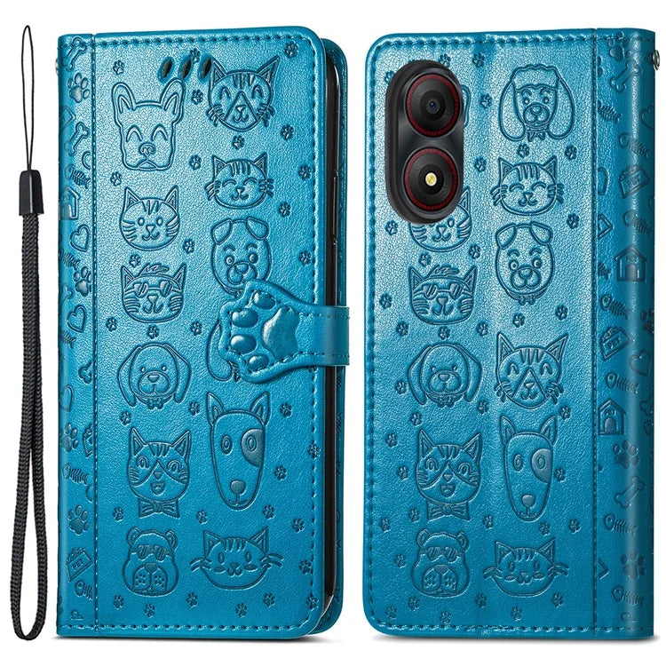 For ZTE Blade A34 Case PU Leather Wallet Phone Cover Cat Dog Pattern