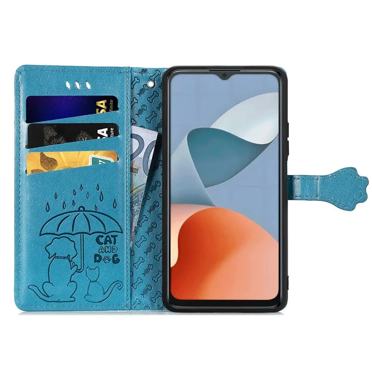 For ZTE Blade A34 Case PU Leather Wallet Phone Cover Cat Dog Pattern