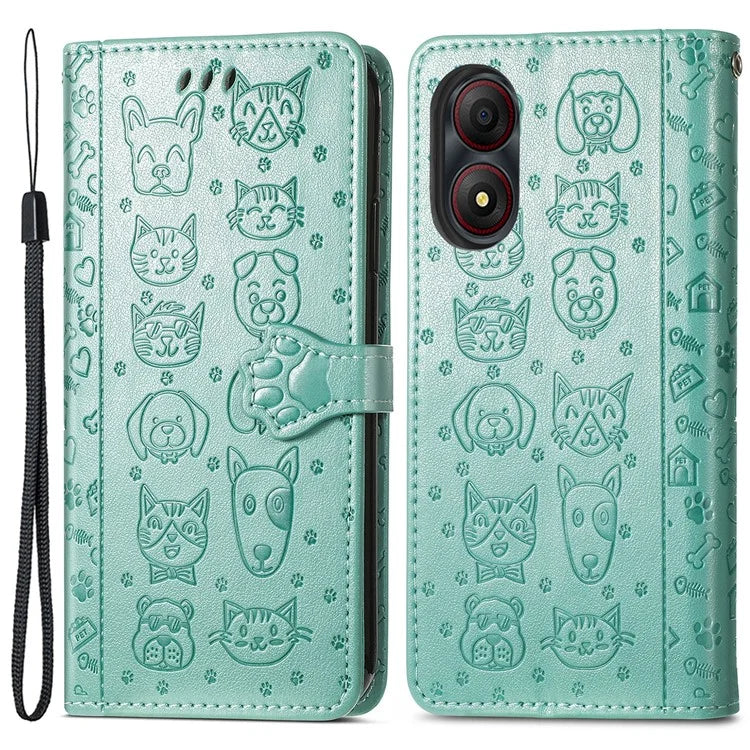 For ZTE Blade A34 Case PU Leather Wallet Phone Cover Cat Dog Pattern