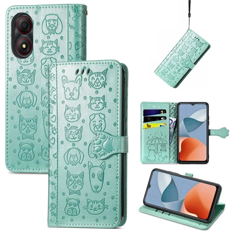 For ZTE Blade A34 Case PU Leather Wallet Phone Cover Cat Dog Pattern