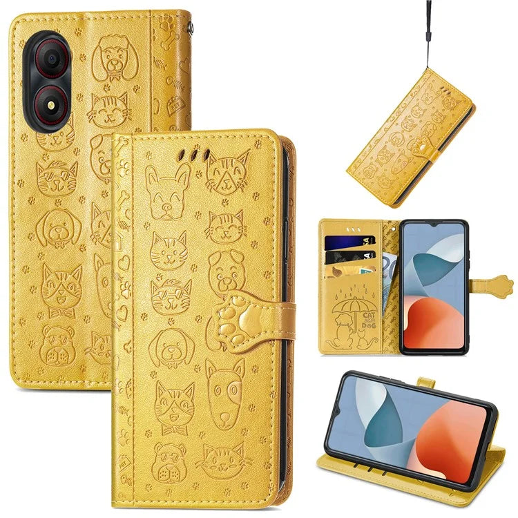 For ZTE Blade A34 Case PU Leather Wallet Phone Cover Cat Dog Pattern