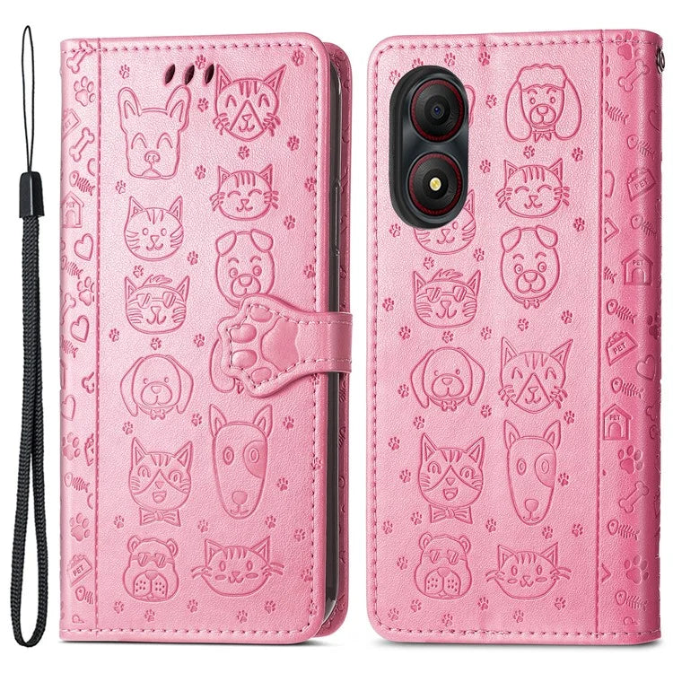 For ZTE Blade A34 Case PU Leather Wallet Phone Cover Cat Dog Pattern