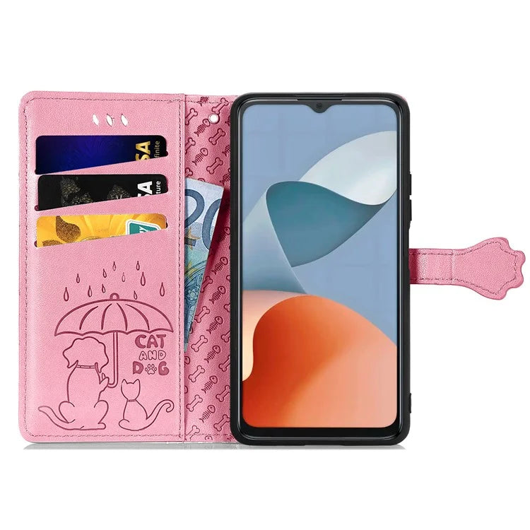 For ZTE Blade A34 Case PU Leather Wallet Phone Cover Cat Dog Pattern
