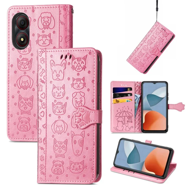 For ZTE Blade A34 Case PU Leather Wallet Phone Cover Cat Dog Pattern