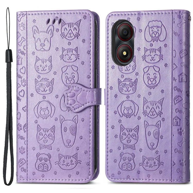 For ZTE Blade A34 Case PU Leather Wallet Phone Cover Cat Dog Pattern