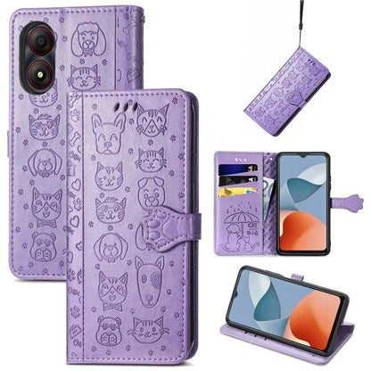 For ZTE Blade A34 Case PU Leather Wallet Phone Cover Cat Dog Pattern