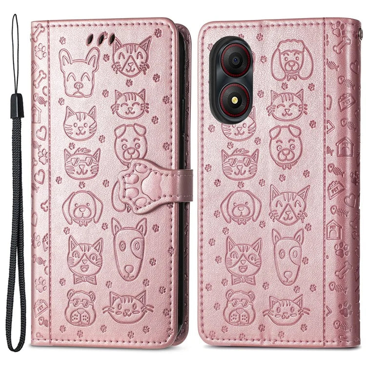 For ZTE Blade A34 Case PU Leather Wallet Phone Cover Cat Dog Pattern