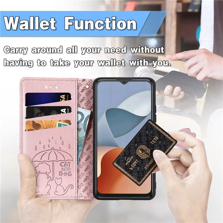 For ZTE Blade A34 Case PU Leather Wallet Phone Cover Cat Dog Pattern