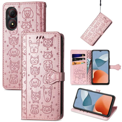 For ZTE Blade A34 Case PU Leather Wallet Phone Cover Cat Dog Pattern