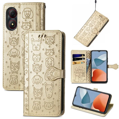 For ZTE Blade A34 Case PU Leather Wallet Phone Cover Cat Dog Pattern