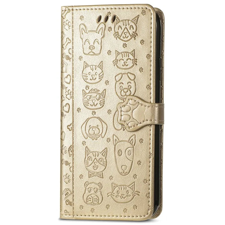 For ZTE Blade A34 Case PU Leather Wallet Phone Cover Cat Dog Pattern