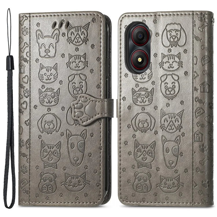 For ZTE Blade A34 Case PU Leather Wallet Phone Cover Cat Dog Pattern