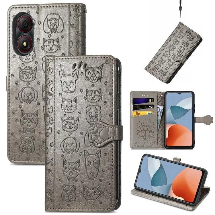 For ZTE Blade A34 Case PU Leather Wallet Phone Cover Cat Dog Pattern