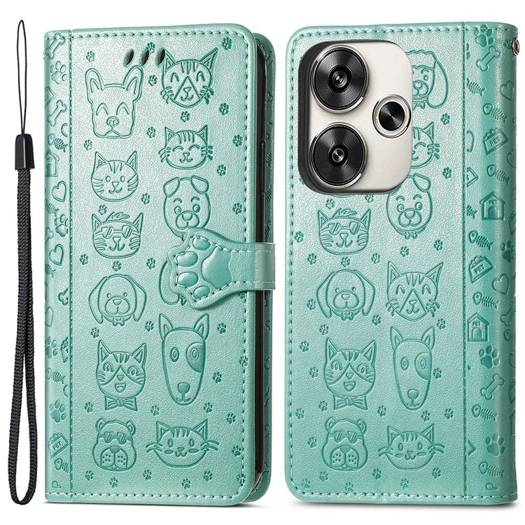 For Xiaomi Redmi Turbo 3 5G / Poco F6 5G Case Leather Phone Cover Cat Dog Imprint