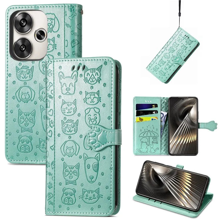 For Xiaomi Redmi Turbo 3 5G / Poco F6 5G Case Leather Phone Cover Cat Dog Imprint