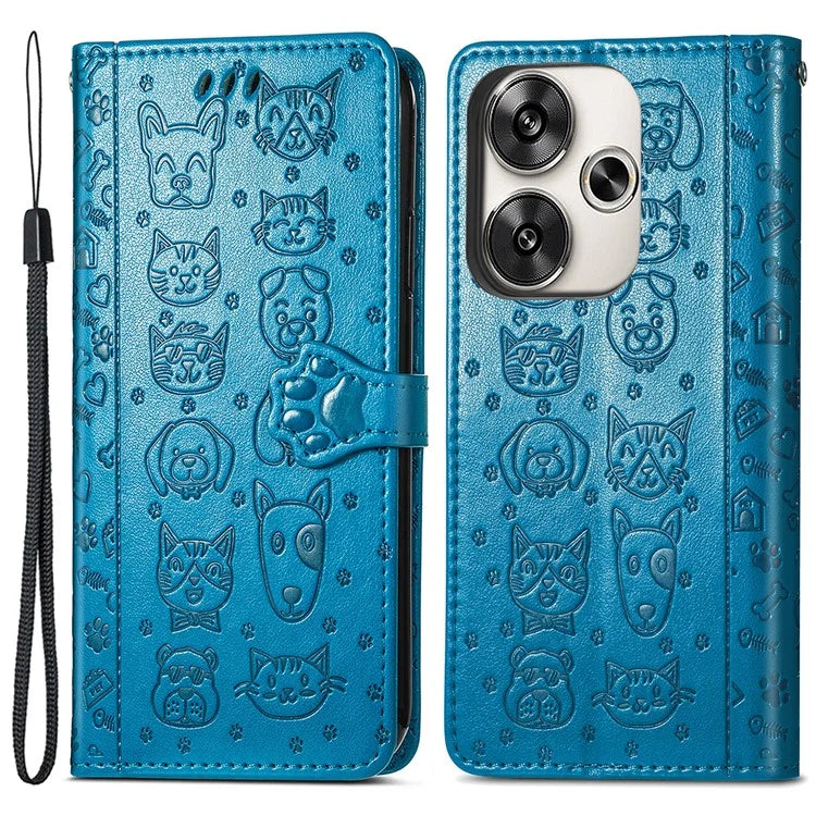 For Xiaomi Redmi Turbo 3 5G / Poco F6 5G Case Leather Phone Cover Cat Dog Imprint